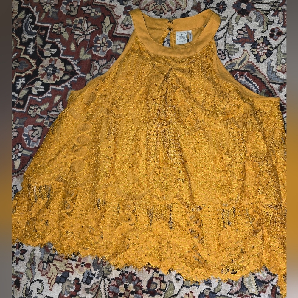 Paper Crane Mustard Lace Tank Top